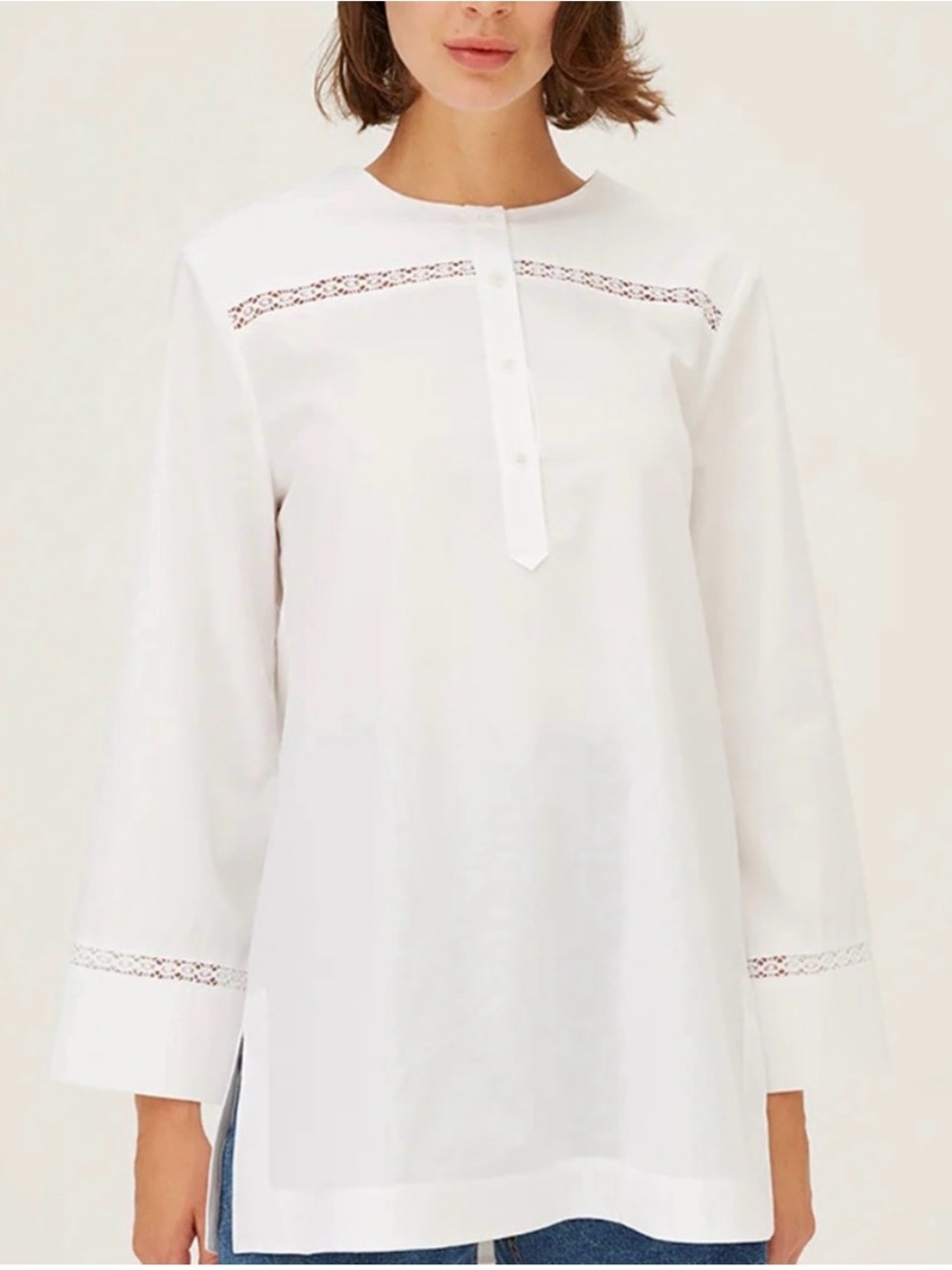 Perfect like new Harshman Boxy tunic Popover white 100% cotton Shirt medium